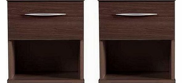 Modena Pair Bedside Tables Dark Brown Wenge 1 Drawer Bedside Cabinet *Brand New*Size = (W) 34cm (D) 35cm (H) 47cm