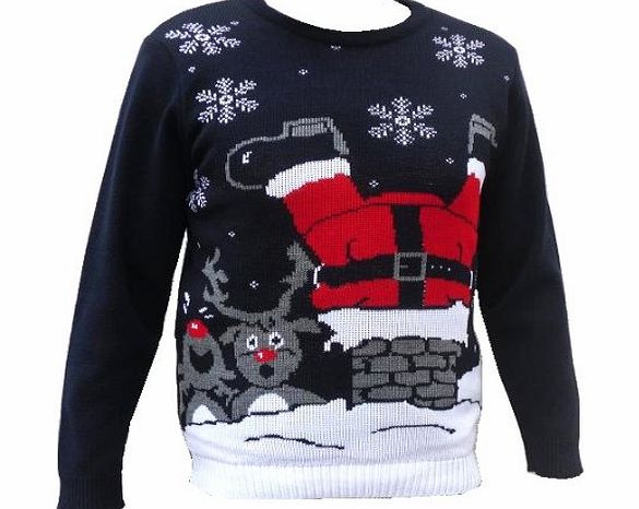 London Knitwear Gallery Christmas Funny Novelty Retro Santa Chimney Jumper Navy XL
