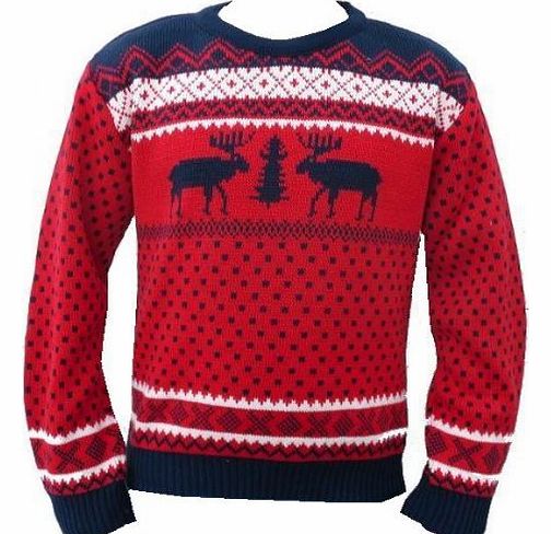 London Knitwear Gallery Christmas Reindeer Snowflake Fairisle Jumper Retro Red XXL