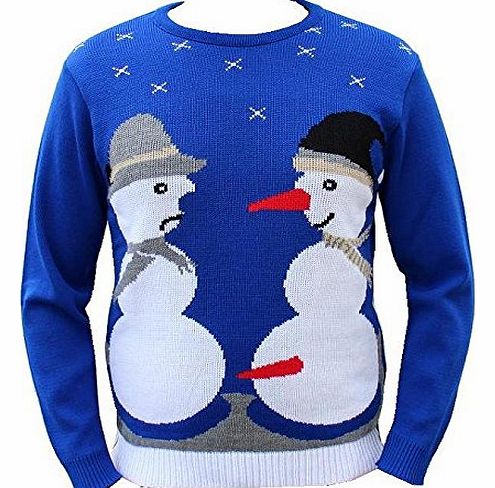 Christmas Rude Naughty Novelty Jumper Funny Snowman Blue M