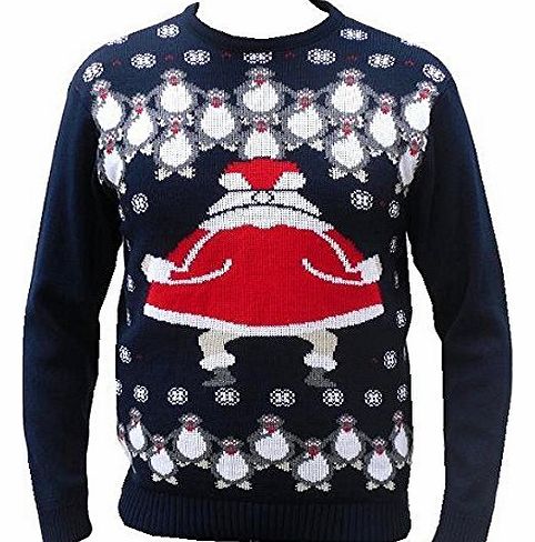 London Knitwear Gallery Christmas Rude Naughty Novelty Jumper Santa Flasher Retro Navy S