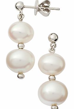 London Road White Gold Double Pearl Drop Earrings