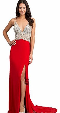 TT6 beading Evening Dresses party full length prom gown ball dress robe (10, RED)