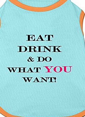 Long5ZG Eat Drink Be Happy Quote Small Pet Dog Cat Clothes Vest T-Shirt SkyBlue