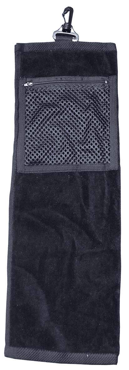 Longridge 2-FOLD GOLF TOWEL WITH MESH POCKET BLACK