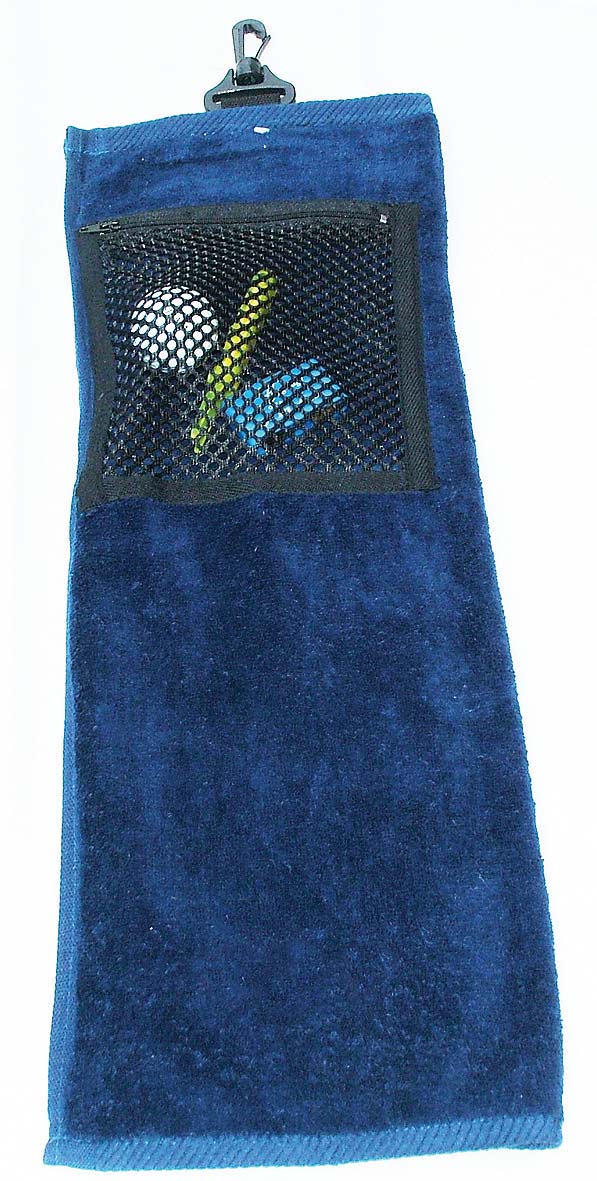 Longridge 2-FOLD GOLF TOWEL WITH MESH POCKET NAVY