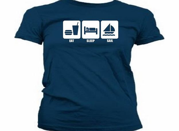 Loopyparrot Eat sleep sail sailing ladies T-shirt 402w - Navy - Medium