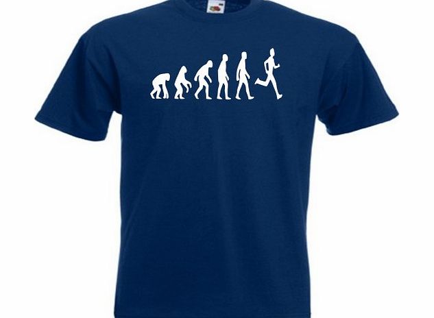 Loopyparrot Evolution of man jogging running T-shirt 386 - Navy - Large
