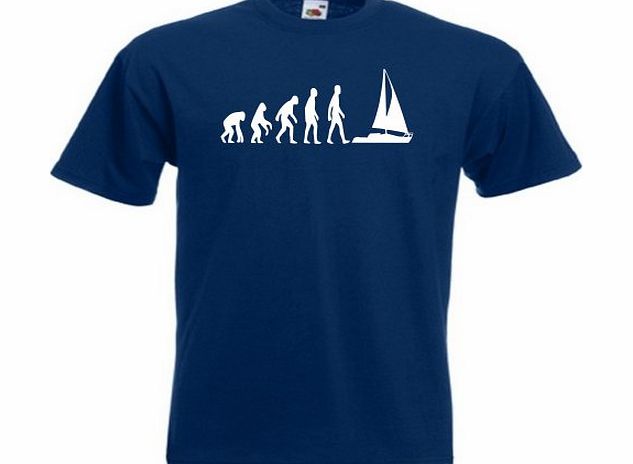 Loopyparrot Evolution of man sailing T-shirt 389 - Navy - Large