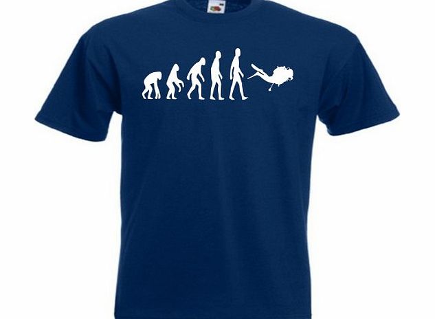 Loopyparrot Evolution of man scuba diving T-shirt 83 - Navy - X-Large