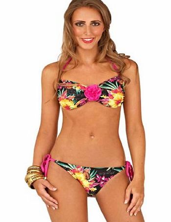 Lora Dora  WOMENS HALTER NECK BIKINI 3D FLOWER SUMMER LADIES BLACK BEACH UK SIZE 14