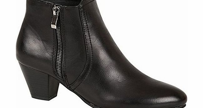 Womens Block Cuban Heel Warm Winter Short Chelsea Ankle Boots Ladies Faux Leather/Leather Black Size UK 6