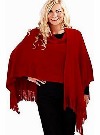Lora Dora Womens Ladies Knitted Shawl Throw Poncho Pasima Cape Tassels Long Scarf Coat Wrap Warm Winter Red One Size