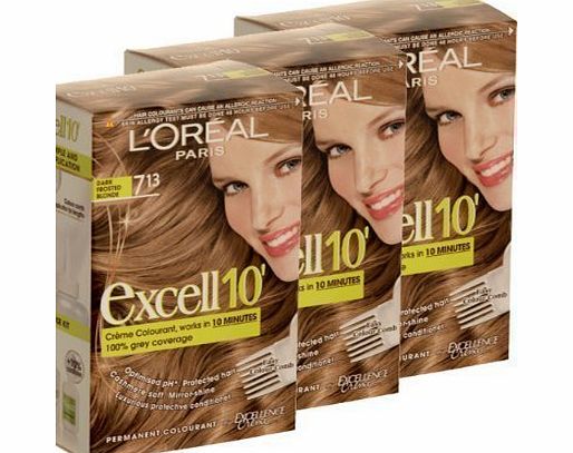 LOreal 3 x Loreal Paris Excell 10 Hair Colour Permanent 7.13 Dark Frosted Blonde