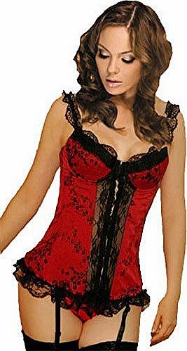 AC17 Sexy Red Overbust Corset Burlesque Basque Lingerie with Thong 6-14 (3xl 16-18)