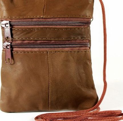 Lorenz Genuine Soft Leather Neck Passport Holder/Pouch and Purse (Brown)