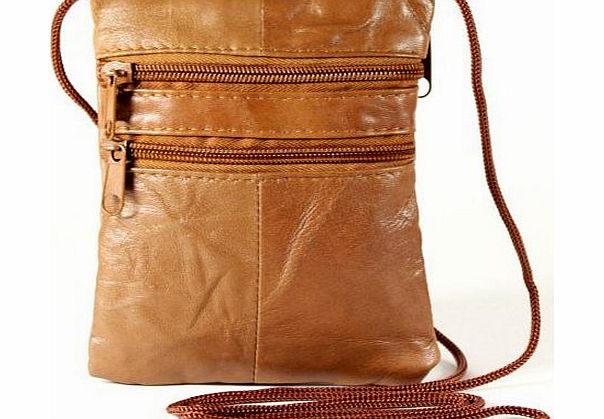 Lorenz Genuine Soft Leather Neck Passport Holder/Pouch and Purse (Tan)