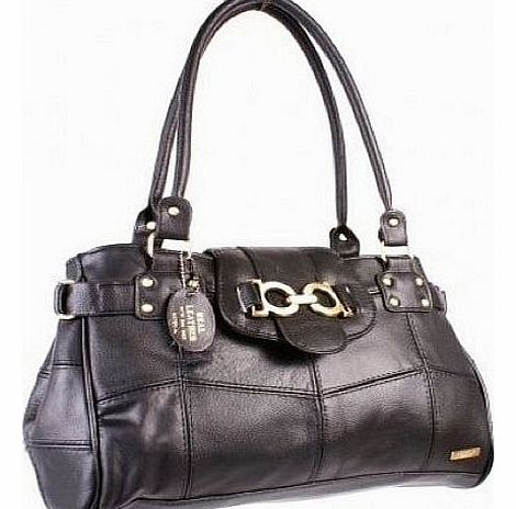 Lorenz Ladies Genuine Leather Handbag ( Black )