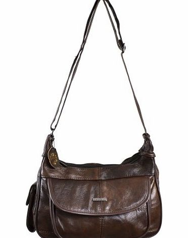 Lorenz Ladies Leather Shoulder Bag / Handbag with Mobile Phone Pocket. ( Brown )