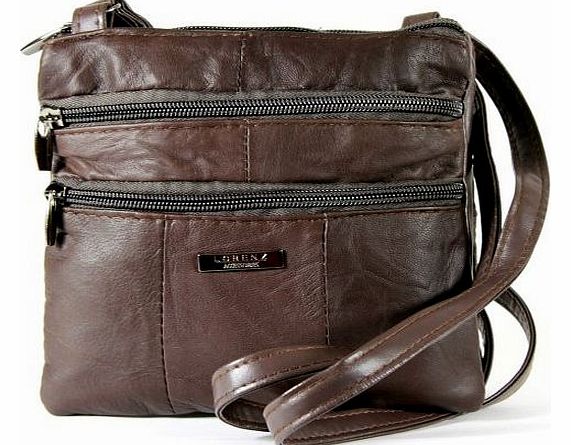 Lorenz Ladies Small Genuine Soft Leather Cross Body / Shoulder Bag (1) # 1941 - Brown