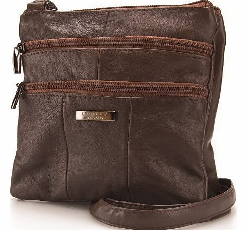 Lorenz Ladies Small Genuine Soft Leather Cross Body / Shoulder Bag (1) # 1941 - Chocolate