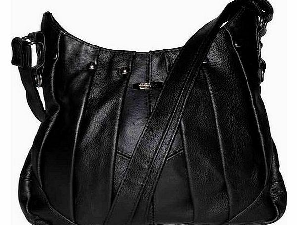 Lorenz On Trend Ladies Leather Handbag Bag Latest Style - Black, Brown, Tan or Red (Black)