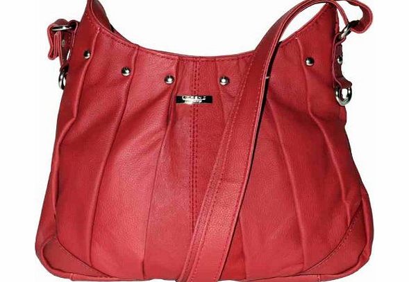 Lorenz On Trend Ladies Leather Handbag Bag Latest Style - Black, Brown, Tan or Red (Red)
