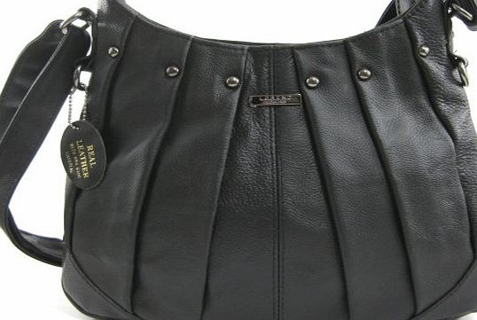 Lorenz On Trend Ladies Real Leather Handbag / Shoulder Bag with Pleated Design and Long Adjustable Strap (Tan)