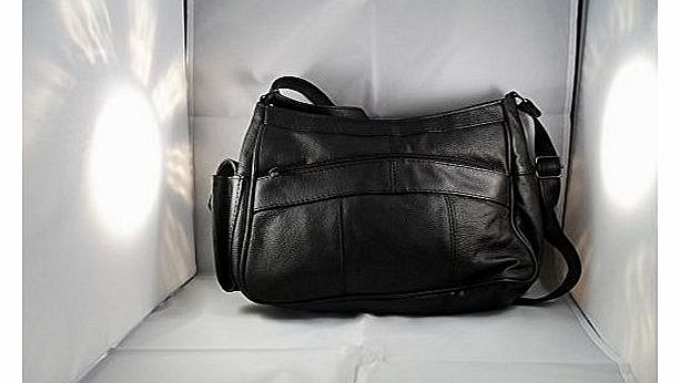 Womens Leather Handbag / Shoulder Bag with Side Mobile Pocket ( Black )