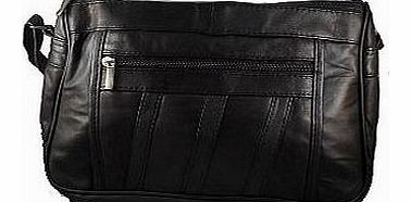 Womens Super Soft Nappa Leather Shoulder Bag / Handbag with Two Main Zipped Compartments ( Black )