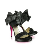 Black Ankle Leather Bow Platform Sandal Shoes