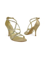 Loriblu Gold Swarovski Crystal Satin Evening Sandal Shoes