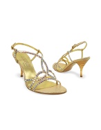 Loriblu Gold Swarovski Crystal Straps Evening Sandal Shoes