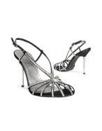 Loriblu Swarovski Crystal Cut-out Black Satin Evening Sandal Shoes