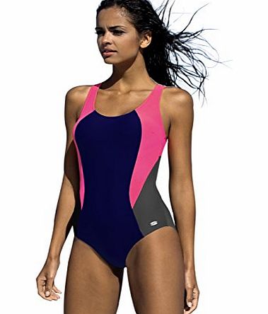 Women swimming costume one piece swimsuit swimwear flat seams, Sport Bulit in Bra Soft Cups (14, Grey)