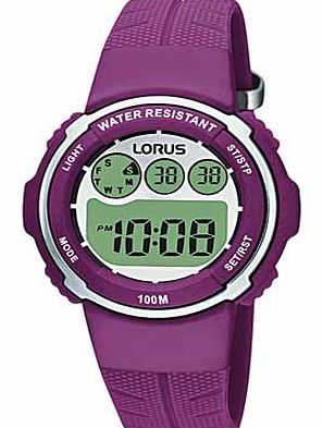 Ladies Digital Purple Strap Watch