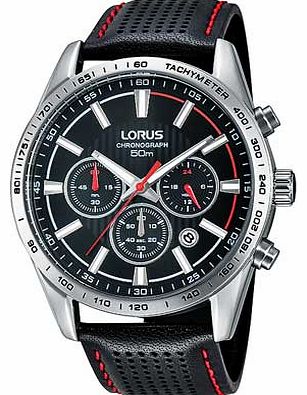 Lorus Mens Black Leather Chronograph Watch