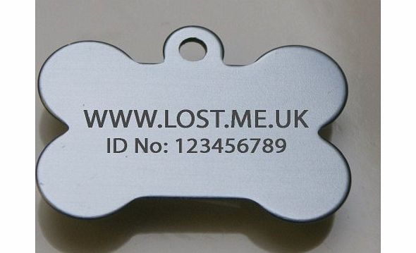 Lost.Me.UK 38mm Silver Bone Shaped Pet Dog Tag with FREE PERSONALISED ENGRAVING PLUS MEMBERSHIP FOR DOG RECOVERY SERVICE