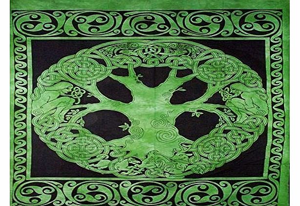GREEN CELTIC TREE SOFA KING DOUBLE BED SPREAD ART WALL TAPESTRY THROW DECOR