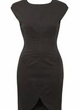 Masha black curved hem shift dress