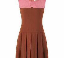Louche Pam brown colour block pleated dress