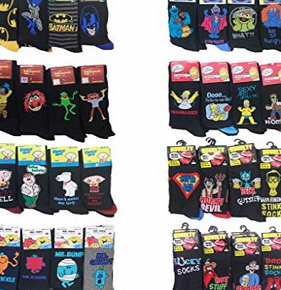 Louise23 6pairs Mens Official Novelty Cartoon Character Socks Simpsons Batman Sesame Street Family Guy Mr Men Xmas Gift Fathers Day Socks Muppets