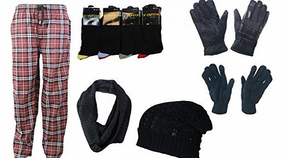 Louise23 BLACK FRIDAY MEGA XMAS SALE Mens Xmas Gift Hamper Set Stocking Filler SOCKS HAT GLOVES SNOOD LOUNGE PANTS PYJAMA Mix Items Size Large Pyjama