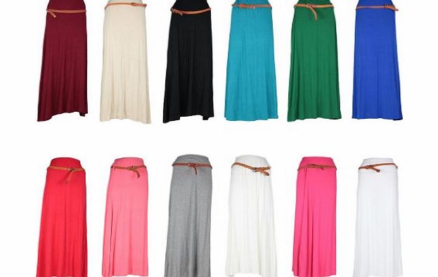 Louise23 Ladies Retro Belted Skirt Womens Gypsy Hippie Celebrity Fashion Maxi Skirt Dress 8-14 Burgundy M/L