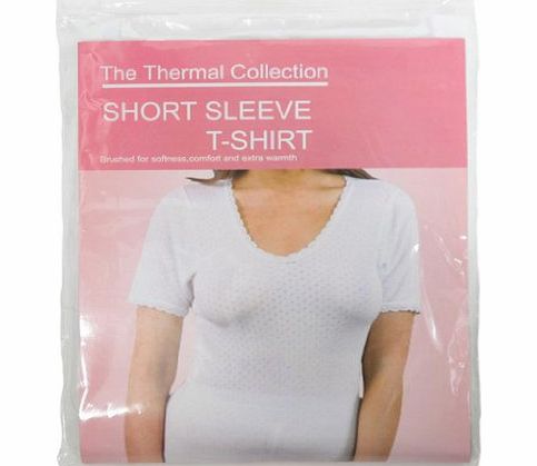 Louise23 Ladies Thermal Underwear Womens Thermal Brushed Short Sleeve T Shirt Warm Vest S-XL White Medium
