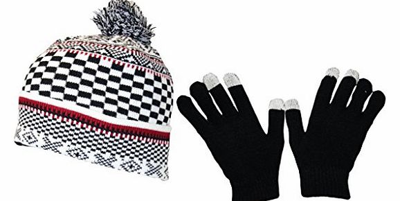 Mens Black Friday Price Reduction Xmas Gift Set Chunky Knitted Bobble Ski Hat & Touch Screen Glove Stocking Filler Beanie & Touch Screen Glove