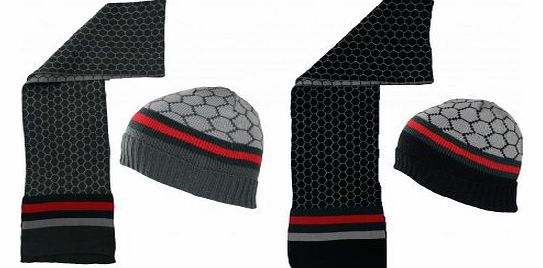 Mens Designer Knitted Hat and Scarf Winter Warm Gift Set Xmas Fathers Day Valentines Gift Idea Black