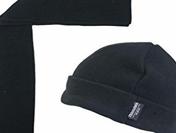 Mens Winter Hat & Scarf Gift Set Polar Fleece Outdoor Thermal Warmth Hike Walking Fishing Gift Set Black