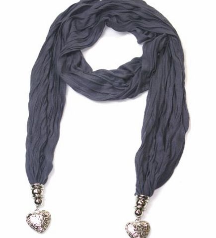 LOVARZI  Womens Grey Heart Pendant Scarf - Valentines Day / Christmas Gift for Ladies