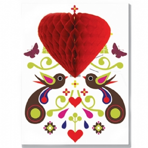 Birds Romantic Card with 3D Heart